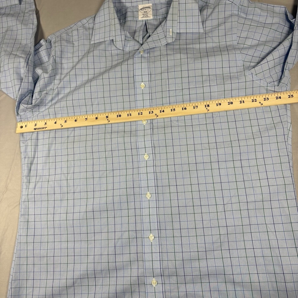 Brooks Brothers 1818 Regent Shirt Mens 17 36/37 Blue Windowpane Non Iron Cotton - Picture 8 of 9
